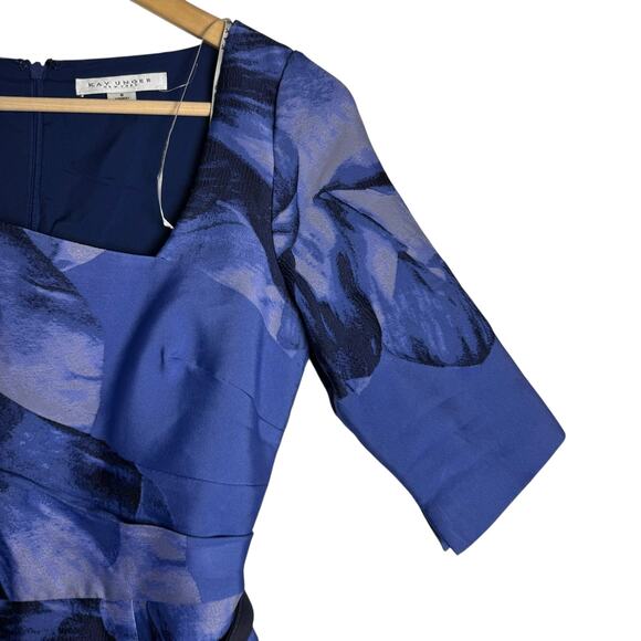 Kay Unger Octavia Blue Floral Print Organza Asymmetric Formal Formal Maxi Gown 6 - Picture 6 of 16